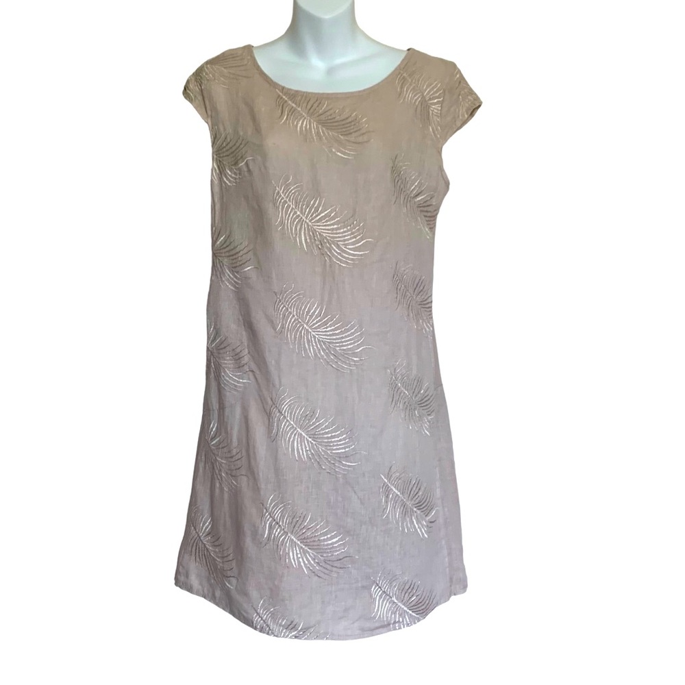 Lungo L'arno 100% Linen Palm Leaves Embroidered Hawaiian Dress Size M
